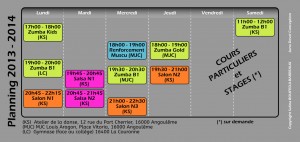 Planning des cours de danse pour la saison 2013-2014